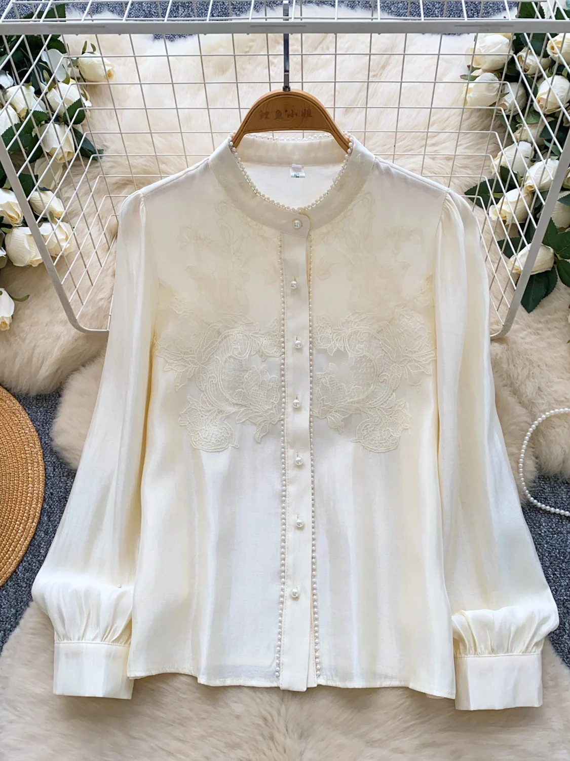 

Женская блузка Ele с вышивкой и сложной отделкой, длинным рукавом, на одной пуговице, модная, универсальная, премиум-класса, для осени