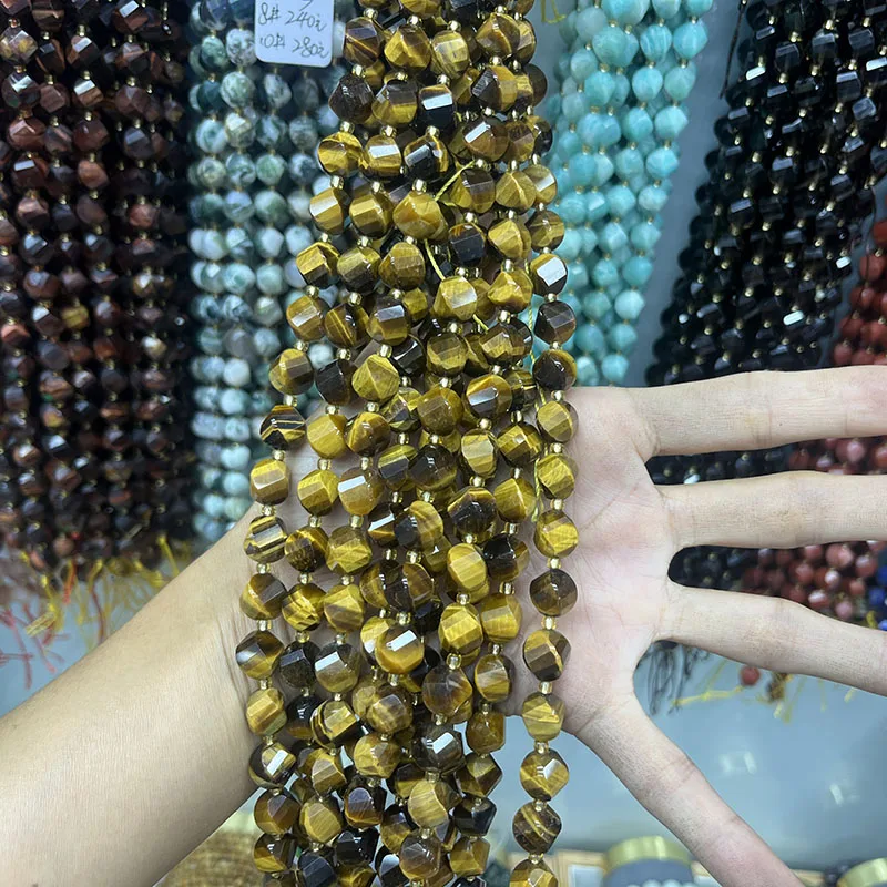 8/10mm Natural  AmazoniteTwist Beads Cut face Tiger eye Beads Faceted Loose Bead DIY Charm Bracelet Necklace Jewelry Making