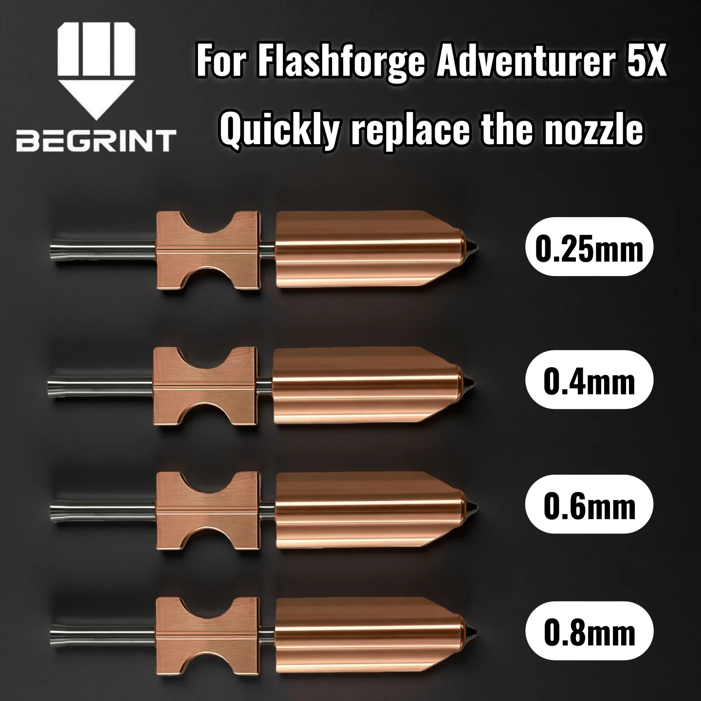 Upgraded AD5X Nozzle Hardened Steel Hotend Nozzles 0.25/0.4/0.6/0.8mm High Flow Quick-Detachable Nozzle For FlashForge AD5X