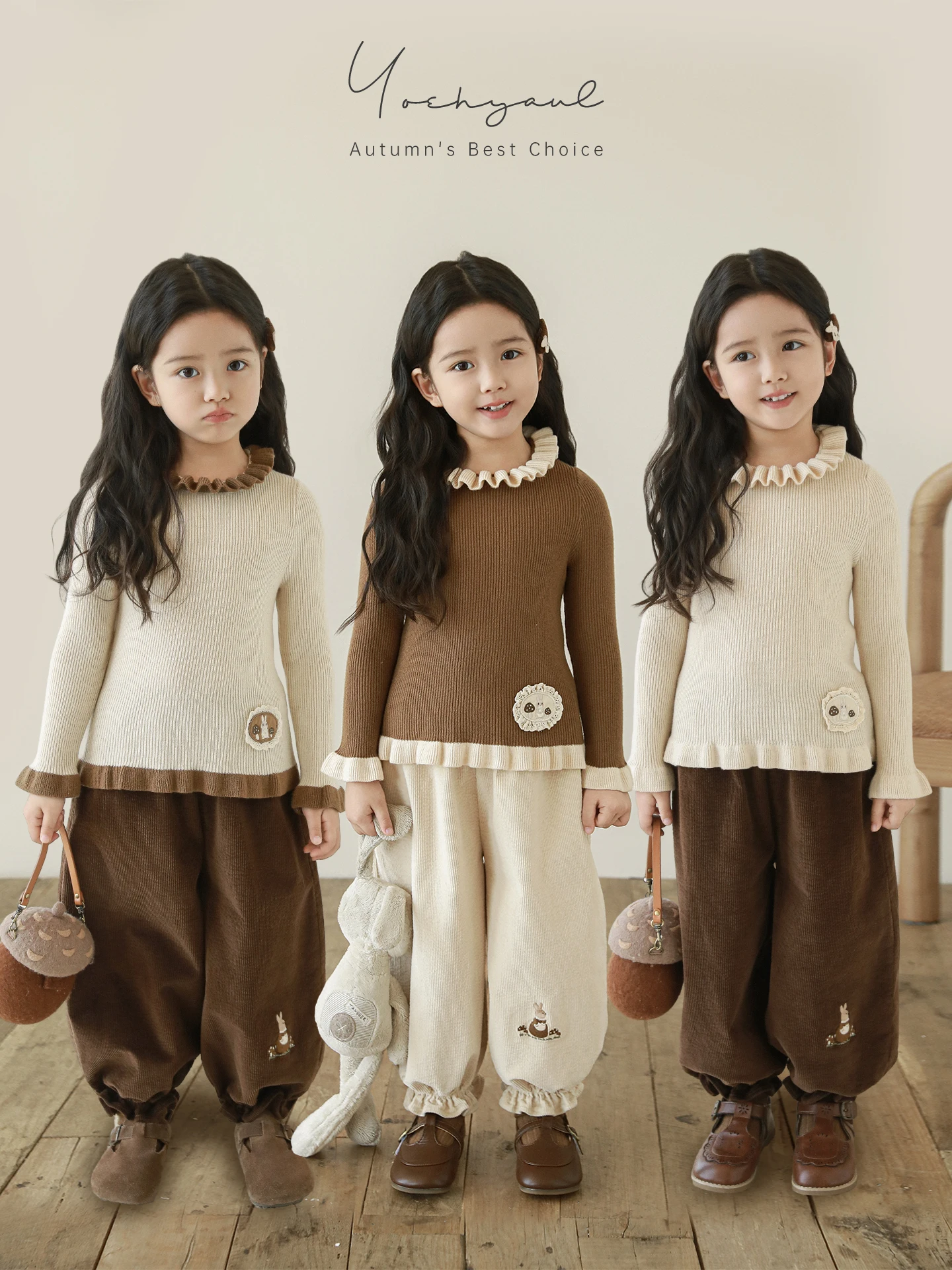 

Свитер Cottagecore для девочек 2025 года, плюшевые термокомплекты с кружевным воротником и кроликом ™ Лесной уютный подарок для детей 1-7 лет