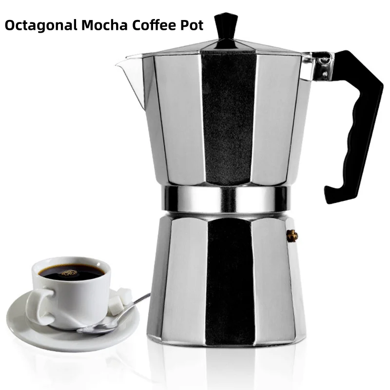 

Алюминиевый кофейник, перколятор для латте, домашний итальянский восьмиугольный кофейник-мока, офисный кофейник для путешествий, кемпинга, эспрессо, чайник