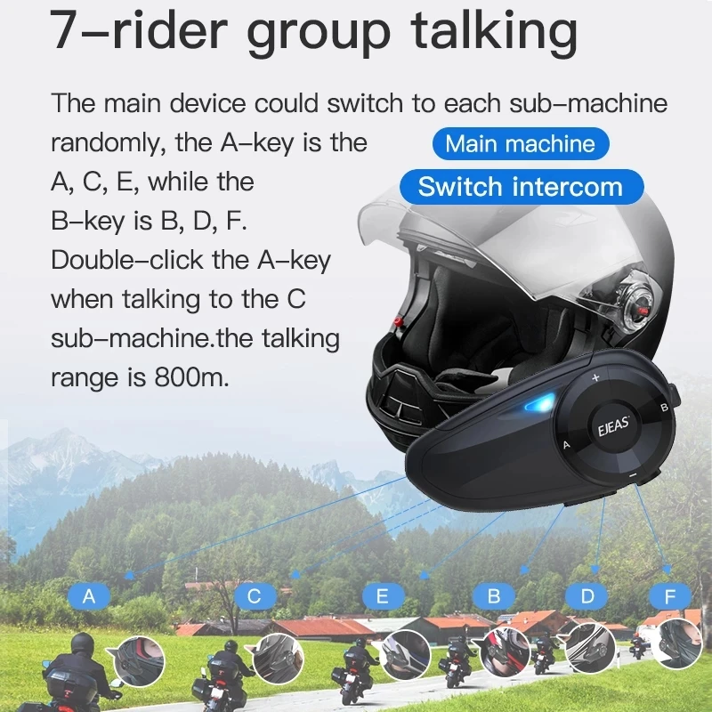 EJEAS Q7 Bluetooth 5.0 Intercom Pair 7 Riders Wireless Waterproof Interphone Headsets Motorcycle Headset Interphone