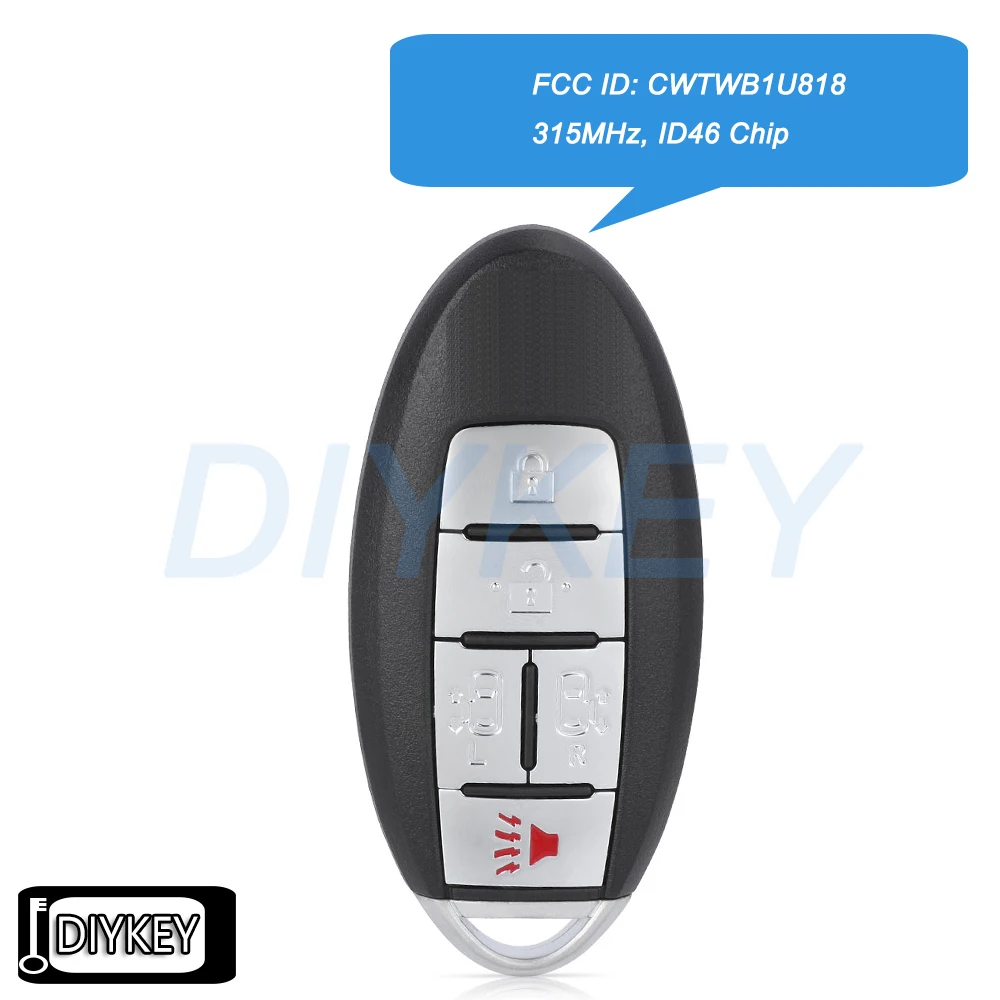 

5 Buttons Smart Remote Car Key Fob 315MHz ID46 Chip for Nissan Quest 2011 2012 2013 2014 2015 2016 2017 FCC ID: CWTWB1U818