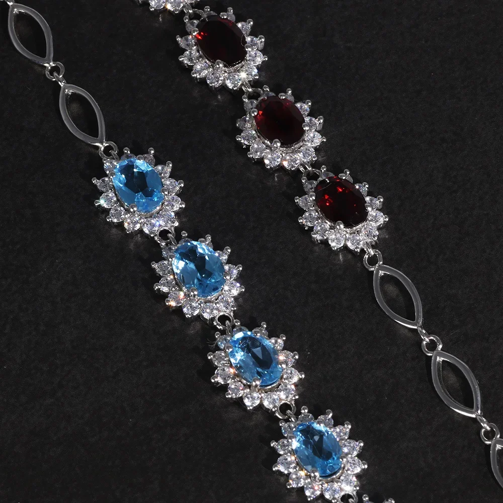 

Real Pure 925 Sterling Silver Chain Bracelets For Women With Natural GemstoneTopaz Ethnic Boho Luxury Jewelry