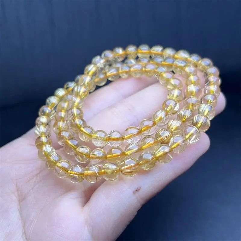 6.5MM Natural Golden Rutilated Quartz Triple Circle Bracelet Colorful Gemstone Bead Strings Fashion Beautifully Jewelry