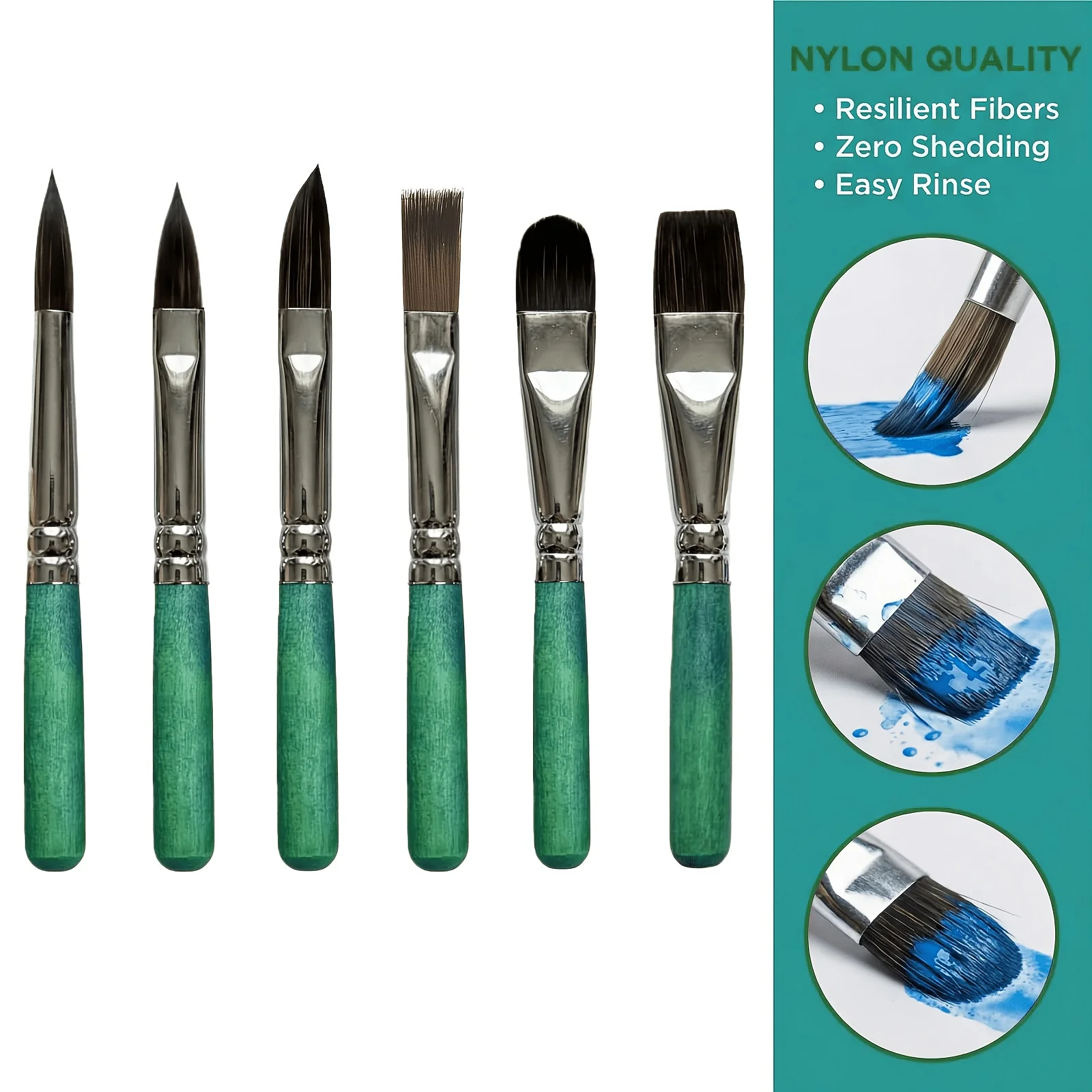 6Pcs Mixed Tip Nylon Paint Brush Set, Drawing Brushes for Plaster Doll, Paint by Numbers & Acrylic Hand Painting