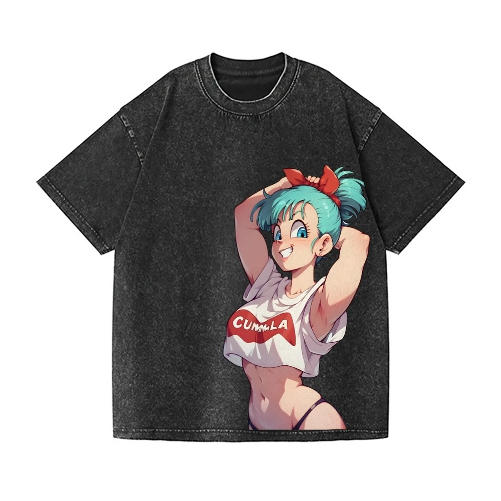 Dragon Ball Bulma Vintage Wash Japanese Design T-Shirt High-quality Streetwear Men's Clothing Women 2026 Summer New T Shirt