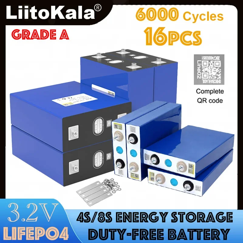 16x LiitoKala 3.2V LiFePO4 Battery 320AH 280ah 150ah 105ah for 12v 24V 36v Golf cart RV Solar Energy Storage batteries Grade A