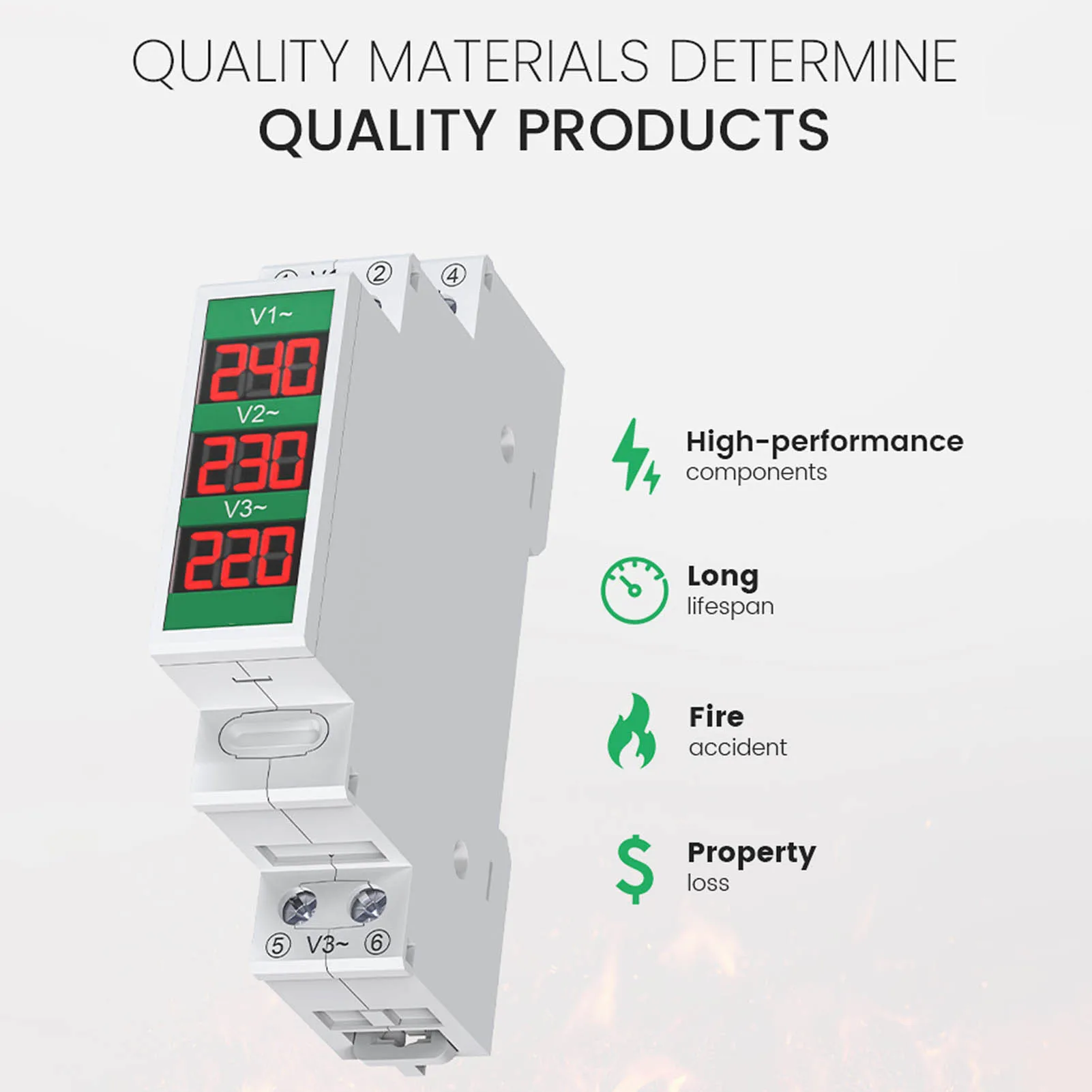 60‑450V 3 Phase AC Voltmeter Din Rail Mount LCD Digital Display Voltage Meter Electric Power Meter 60‑450V