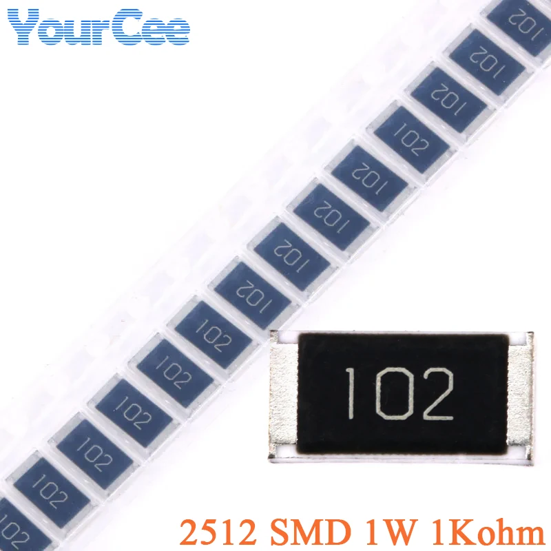 100 sztuk/10 sztuk 1Kohm SMD Rezystor chipowy 2512 1W 1KR 1K 1000 ohm 102 5% Zestaw rezystancji