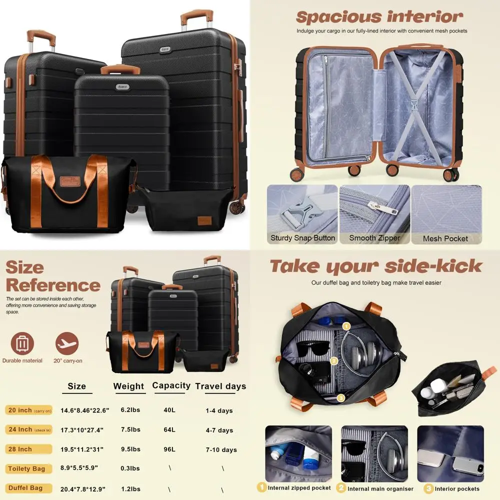 

Легкий набор чемоданов из 5 предметов из АБС-пластика с 4 универсальными колесами, замком TSA и ручной клади для путешествий