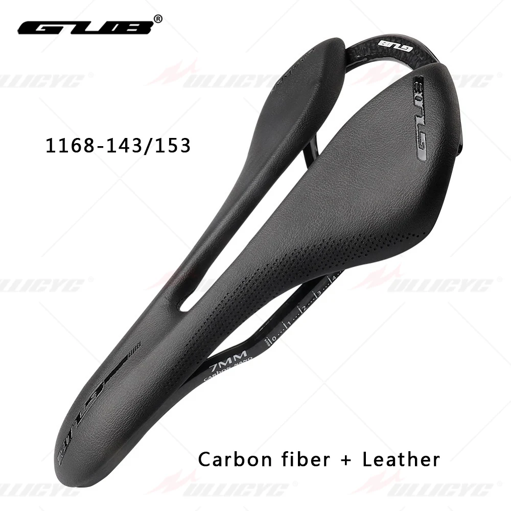 GUB-1168 Carbon and Leather Hollowed Bicycle Seat Cushion, Breathable Mountain Road Bike Saddle, 143mm, 153mm