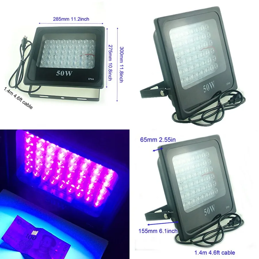 

50W Ultra Violet UV LED Light for Curing Glue Blacklight Fishing Aquarium Glow in the Dark Special Effects, 110V US Plug 50 Wat