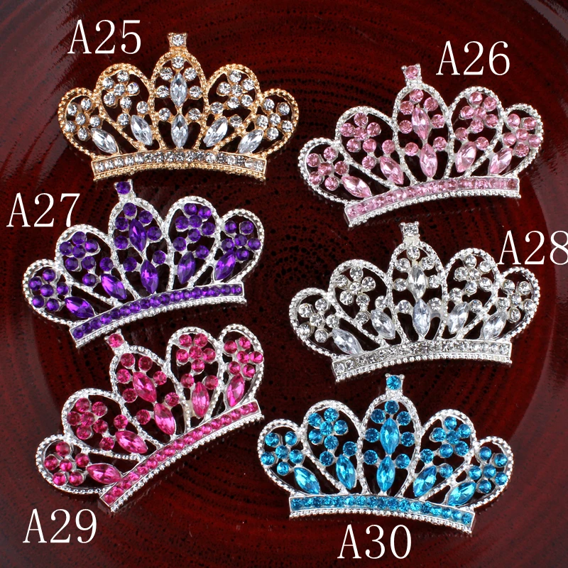 120pcs/lot 6color Vintage Handmade Metal Rhinestone Button Bling Alloy Crystal Flatback Crown/Tiara Buttons for Hair accessories