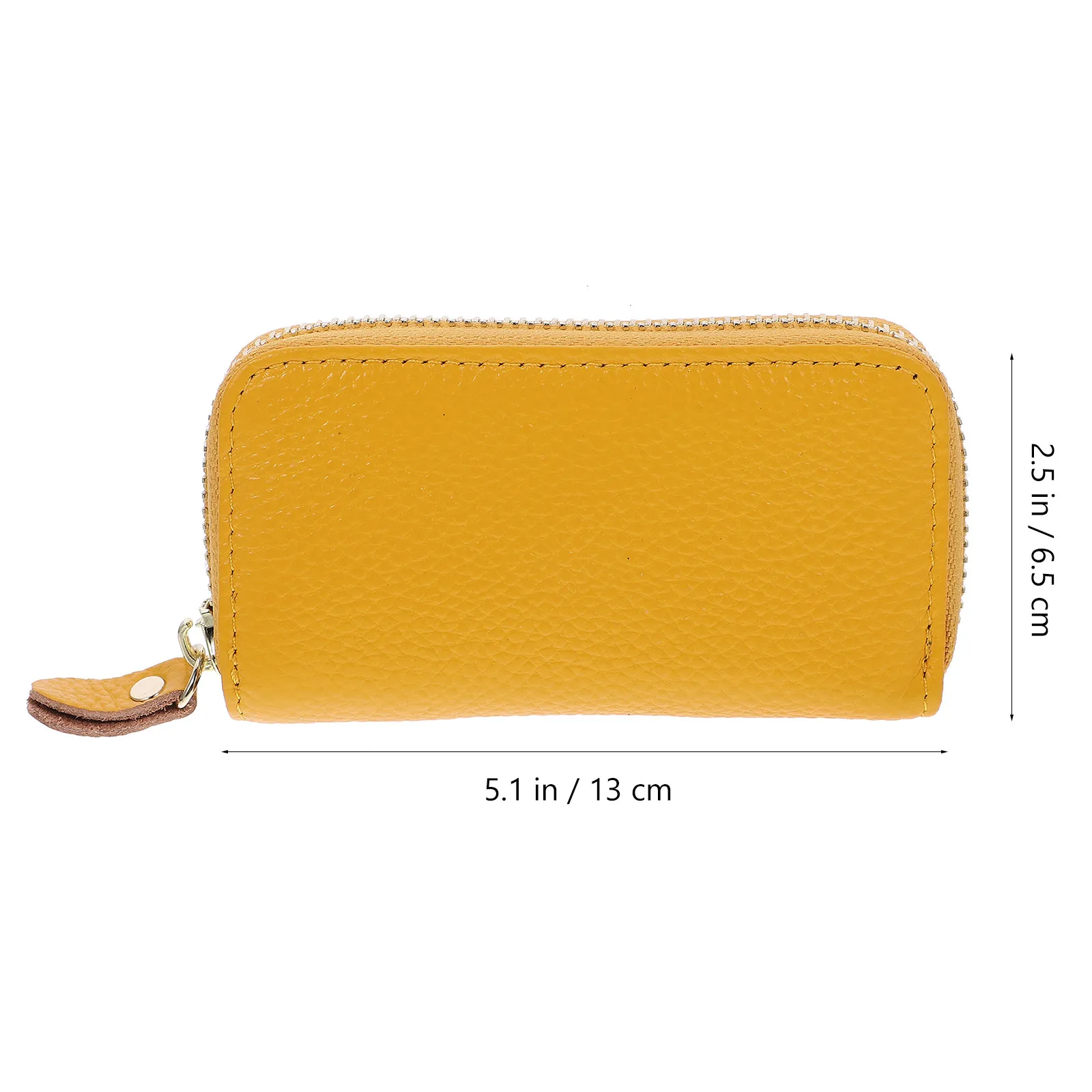 Genuine Cowhide Car Key Holder Case Zipper Wallet with 6 Ring Hooks for Men Women Students Bright Yellow