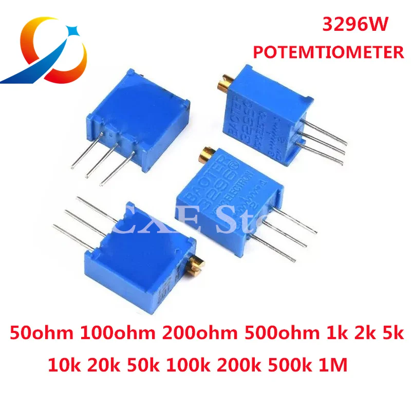 10pcs 3296W 3296 50 100 200 500 ohm 1K 2K 5K 10K 20K 50K 100K 200K 500K 1M ohm 103 100R 200R 500R Trimpot Trimmer Potentiometer