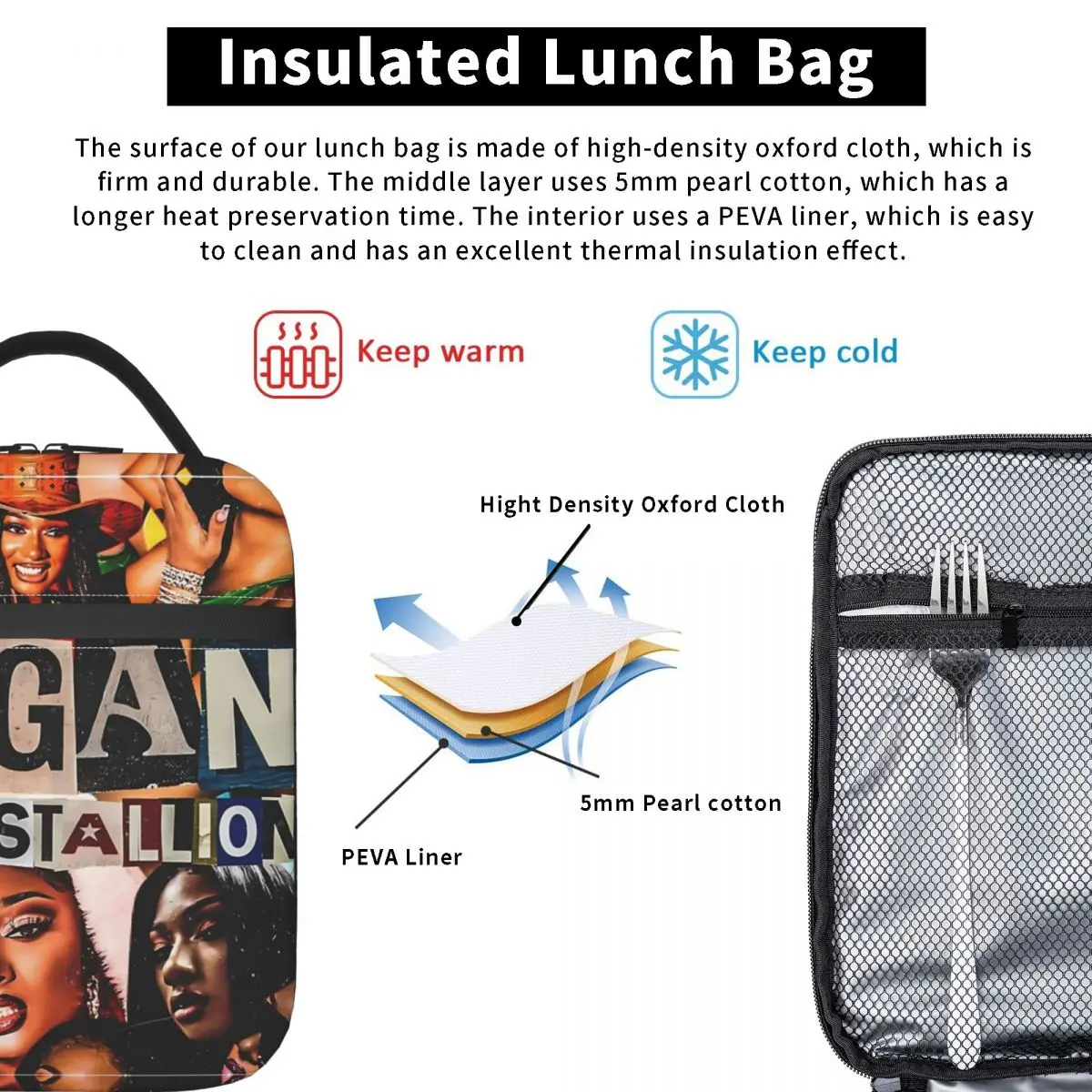 Megan Thee Stallion Rapper Music Merch Insulated Lunch Tote Bag For Office Storage Food Boxes Portable Thermal Cooler Lunch Box