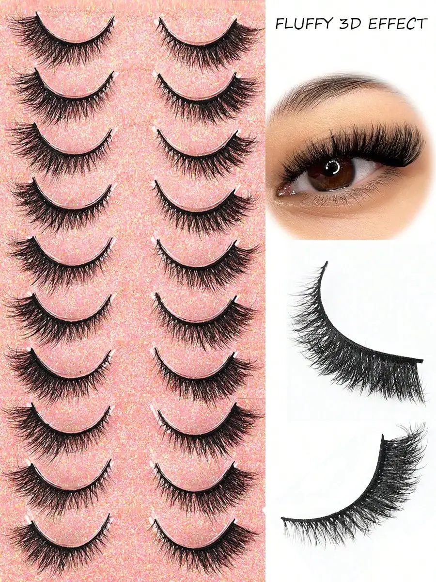 새로운 10 쌍 자연 짧은 3D 밍크 가짜 속눈썹 5D 푹신한 가짜 속눈썹 메이크업 키트 밍크 속눈썹 확장 눈 속눈썹 짧은 속눈썹