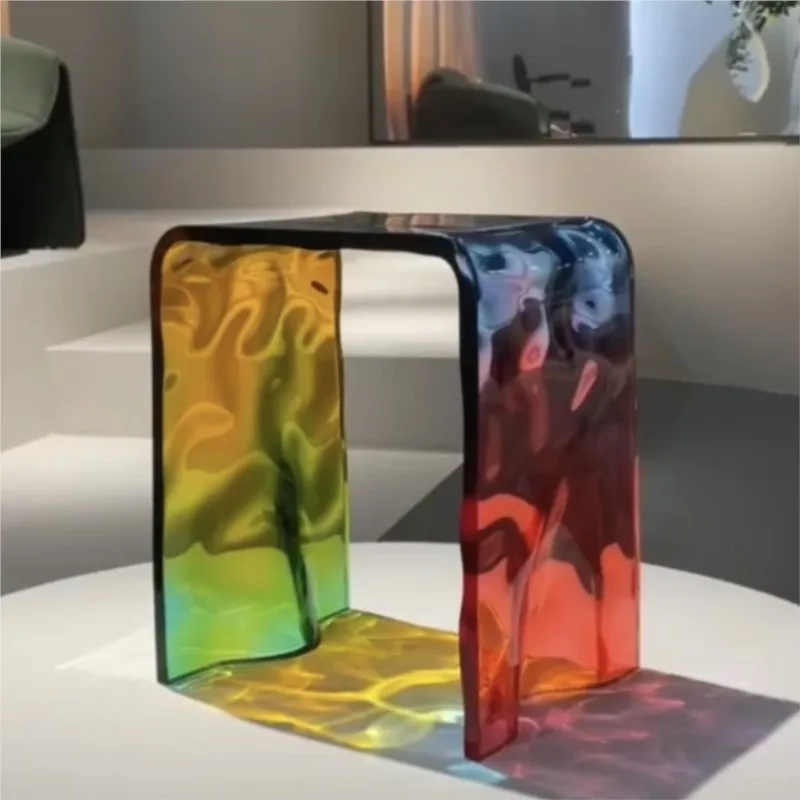 X&D Acrylic Rainbow Stool Colorful Shoe Changing Chair Casual Stools Transparent Bathroom Stools Internet Famous Dressing Stools