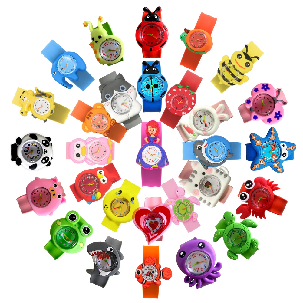 30 Cartoon Styles Children Watches Colorful Bend Slap Strap Kids Watch Girl Boy Christmas Party Gift Clock Random Style Send