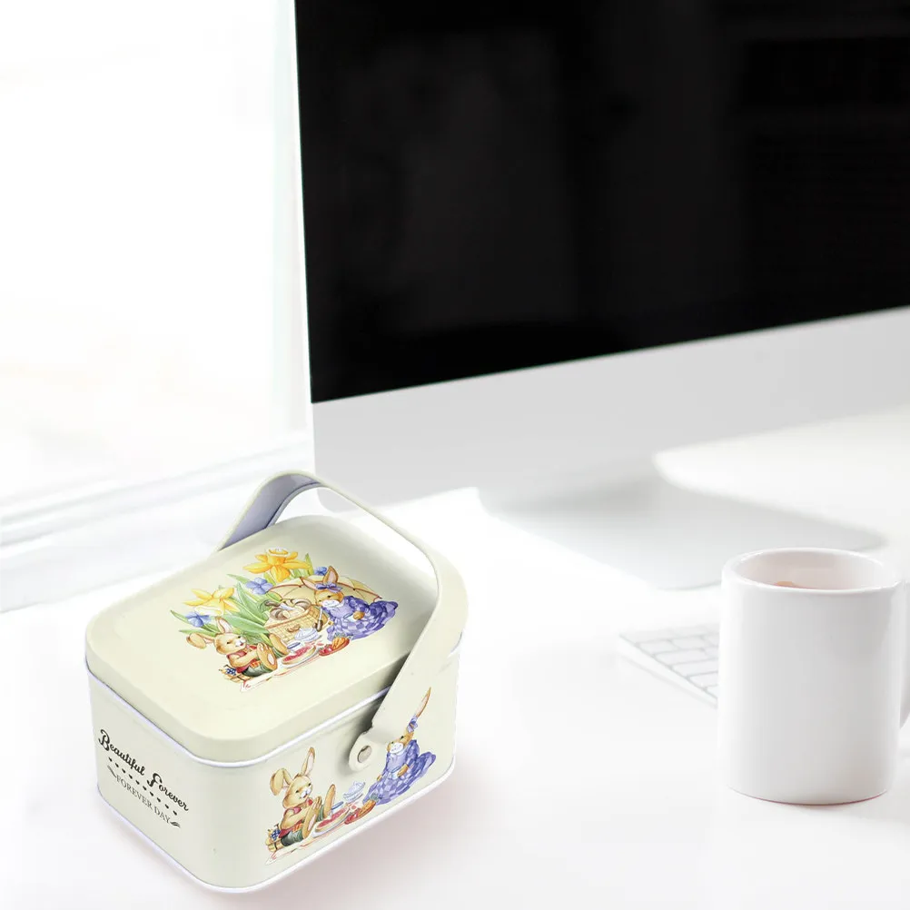 2Pcs Easter Rabbit Handheld Candy Box Iron Storage Box for Sweets Chocolate Crafts Party Favors Dustproof Insect Proof Light