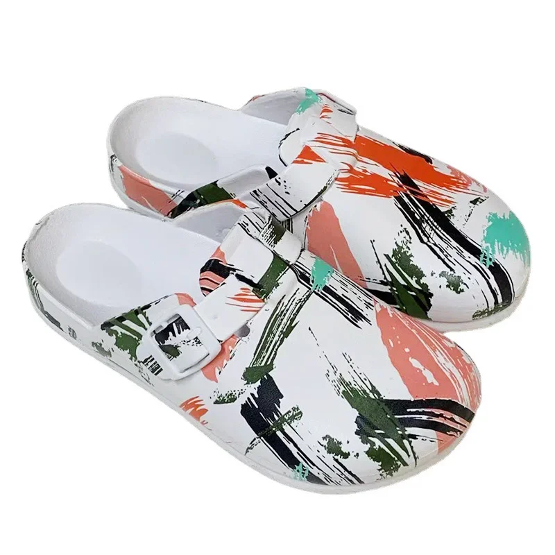 2023 EVA  Female Nurse Half Slippers Printed Outdoor Slippers Laboratory Soft Sole Trend  Couple Slippers Wholesale
