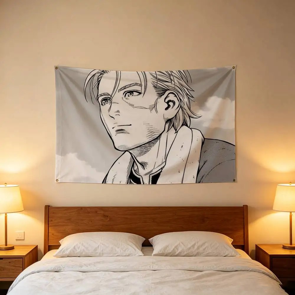 Vinland Saga Manga Thorfinn Flag Digital Printing Banner for Garage Wall Out Door Decoration