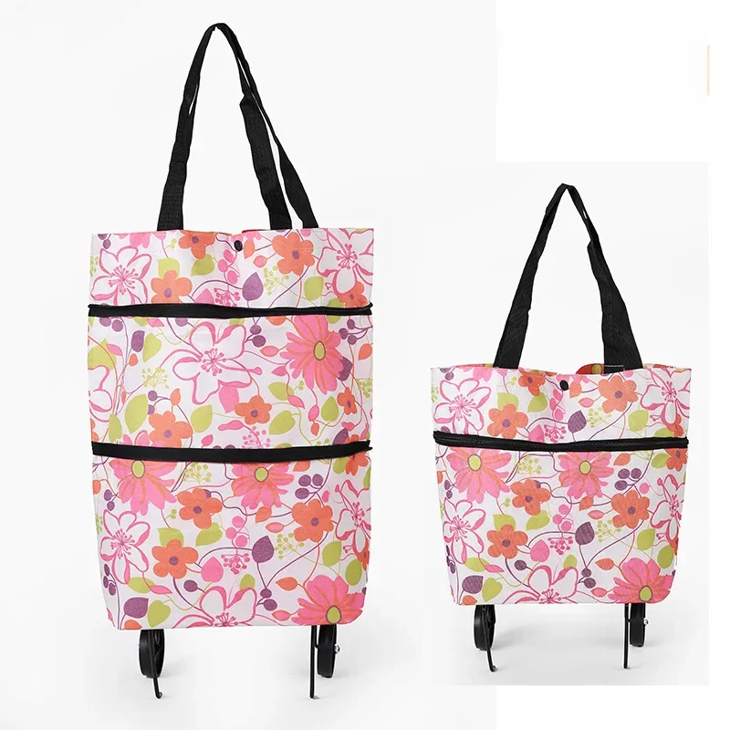

Portable Folding Shopping Cart Wheels Handbag Adjustable Vegetable Cart For Easy Carry Storage