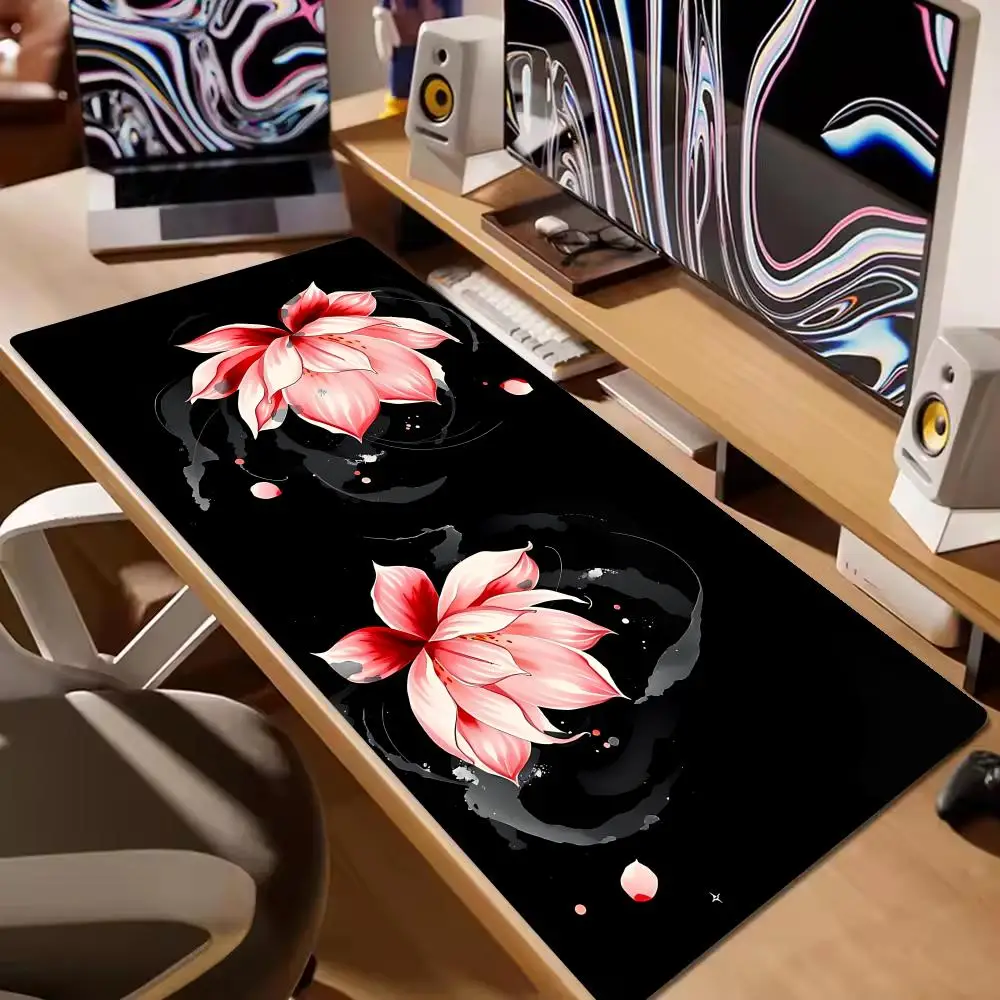 

Lily Flower Mouse Pad Large Office Computer Table Mats XXL Game Rubber Desk Mat With Lockedge Non-slip Gaming Deskmat Carpet