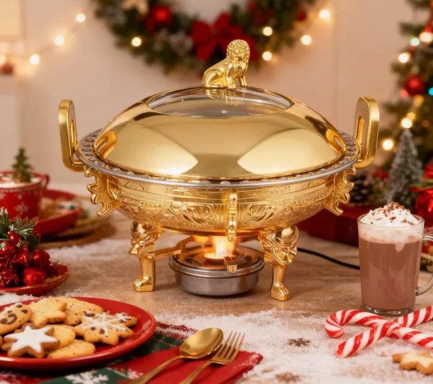 

4 Packs Chafing Dish Buffet Sets Stainless Steel, Chaffing Servers w/Lid for Catering, Events and Parties,Christmas Tableware