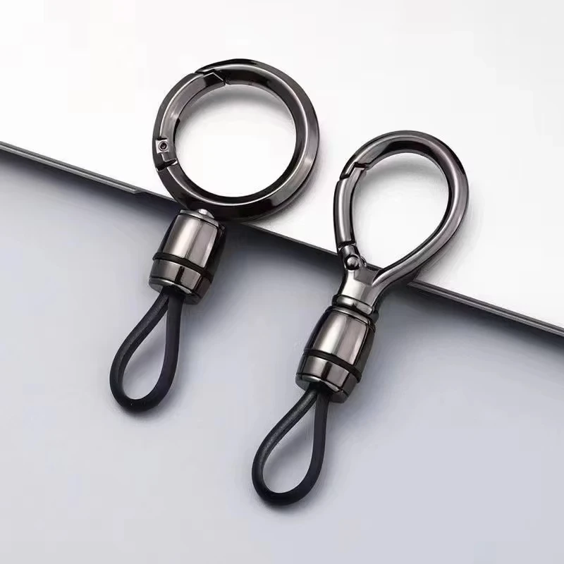 Men High-End Metal Keychain Simple Car Key Chain with Waist Hook Anti-Lo Leather Rope Keychain Ring for Stylish Organization