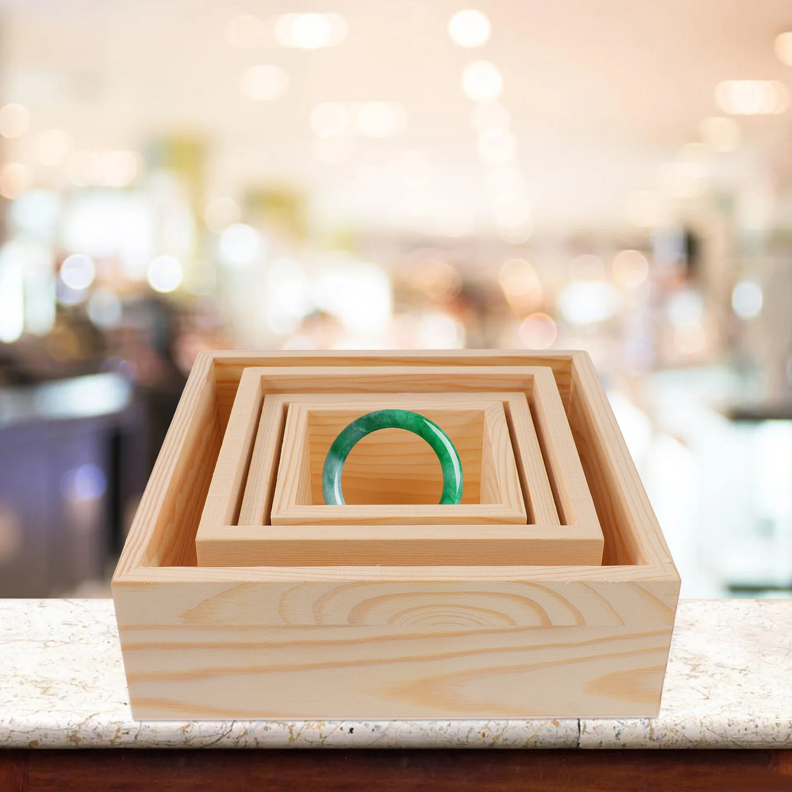 

4Pcs Unfinished Wooden Display Boxes Rustic Square Organizer Craft Storage Box Jewelry Holder Vintage Look Wooden Display Box