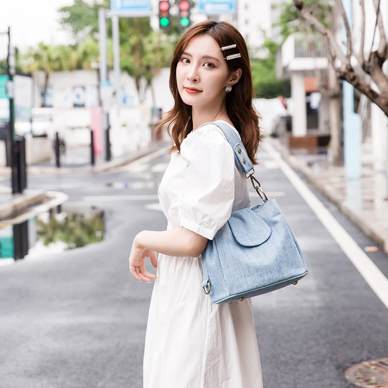 Denim Jeans Bag Cool Girl Bucket Bag 2024 Fashion Trend High Street Ladies Handbag Quality Women\'s Y2K Blue Shoulder Bag Totes