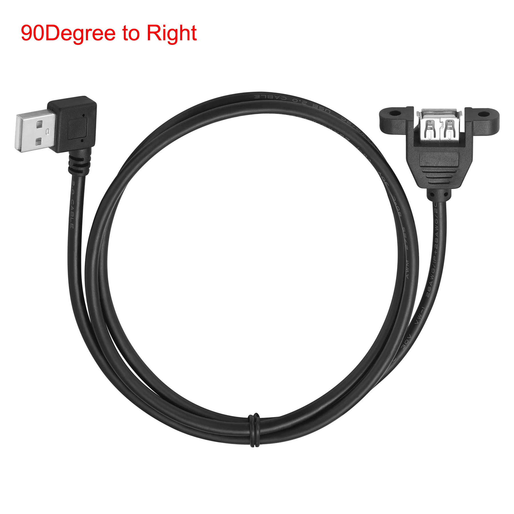 Cabo de extensão Bochara, 90 graus, usb 2.0, macho para fêmea, trançado, blindado, com montagem em painel de rosca, 24awg + 28awg, 30cm, 50cm, 1m