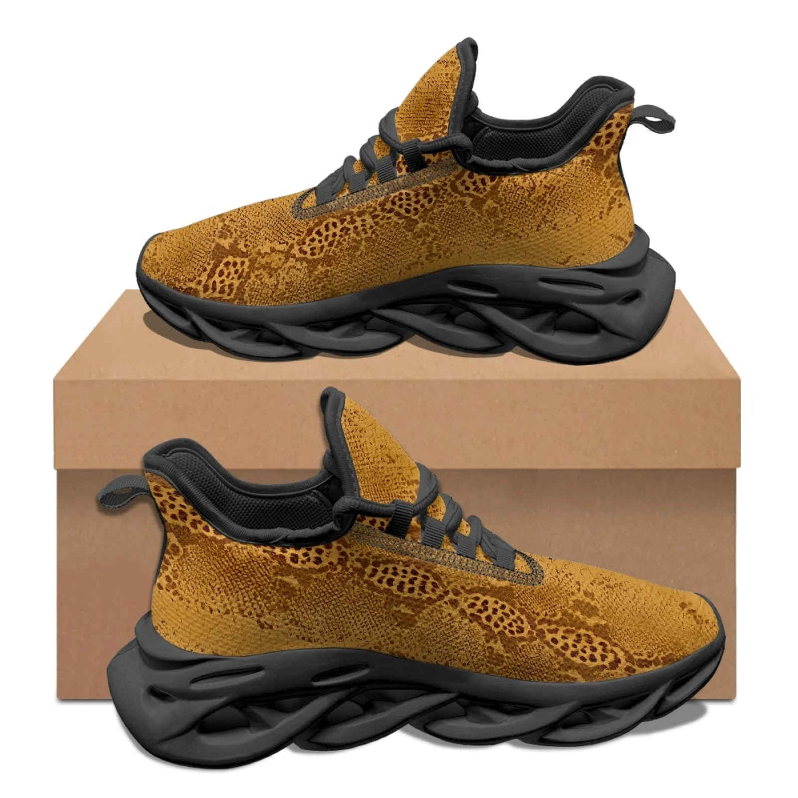 PENSTROLL Snake Skin Print Running Shoes Mesh & EVA Men's Racing Shoes Lace-Up Men's Blade Sneakers for Walking
