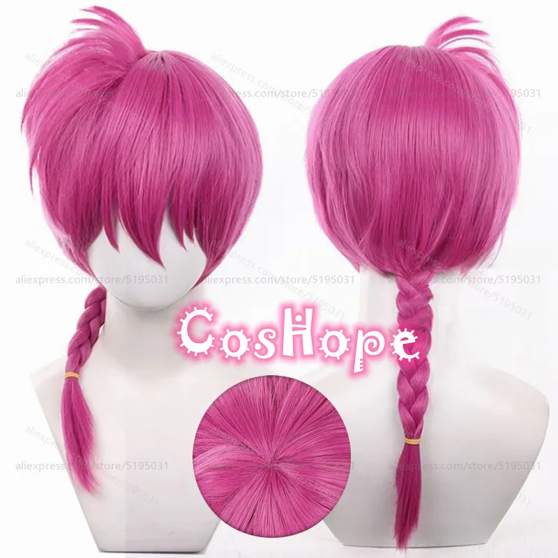 Ranma1⁄2  Ranma Female Cosplay Wig 50cm Medium Long Pre Braided Hair Rose Pink Wig Cosplay Anime Heat Resistant Synthetic Wigs