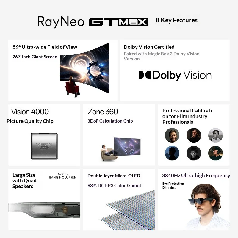 RayNeo GT Smart Glasses Native 3DoF High-Definition Viewing XR Device 201-Inch Giant Screen, Dual-Layer Micro-OLED