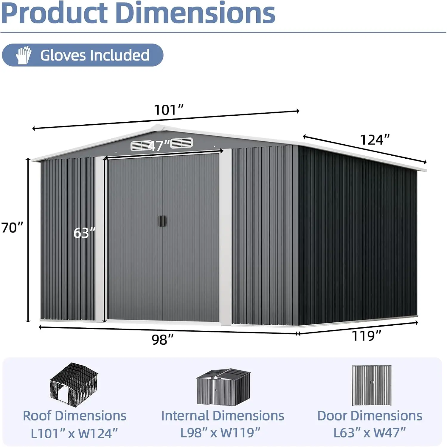 10x8 Metal Storage Shed Outdoor Steel Garden Tool Shed with Sliding Door, Large Utility Shed, Metal Shed for Backyard