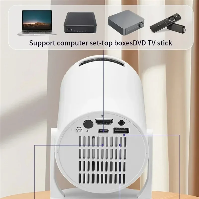 

ABAC-Wireless Fidelity Portable Movie Projector 1080P LED 270° Adjustable For Android Phone USB TV Stick Laptop