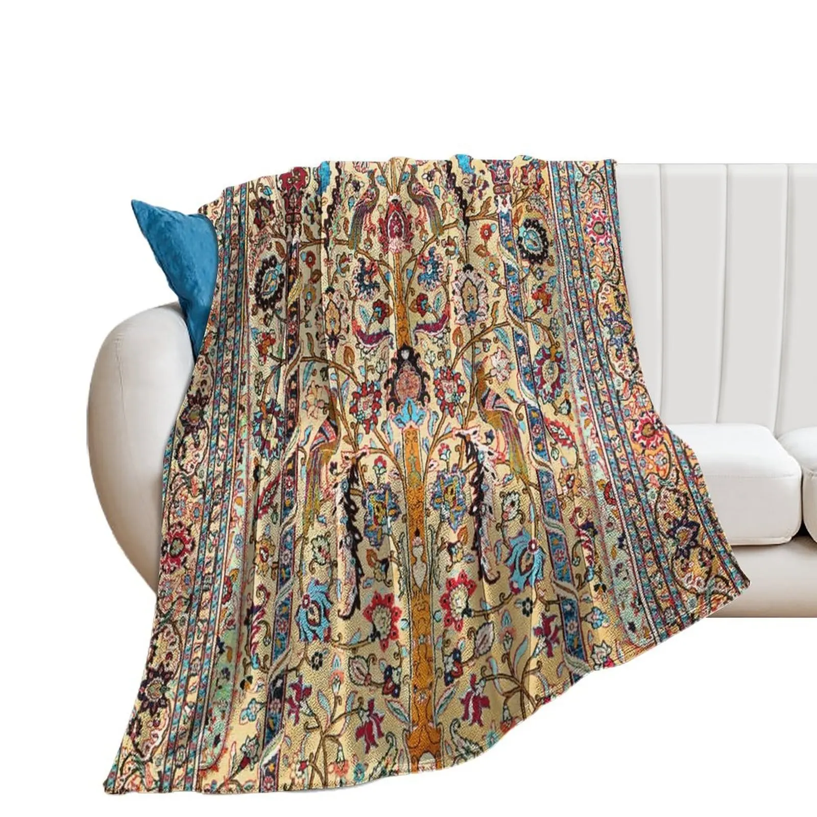 

Tehran Antique Silk Persian Carpet Print Throw Blanket Plush Retros Multi-Purpose Blankets