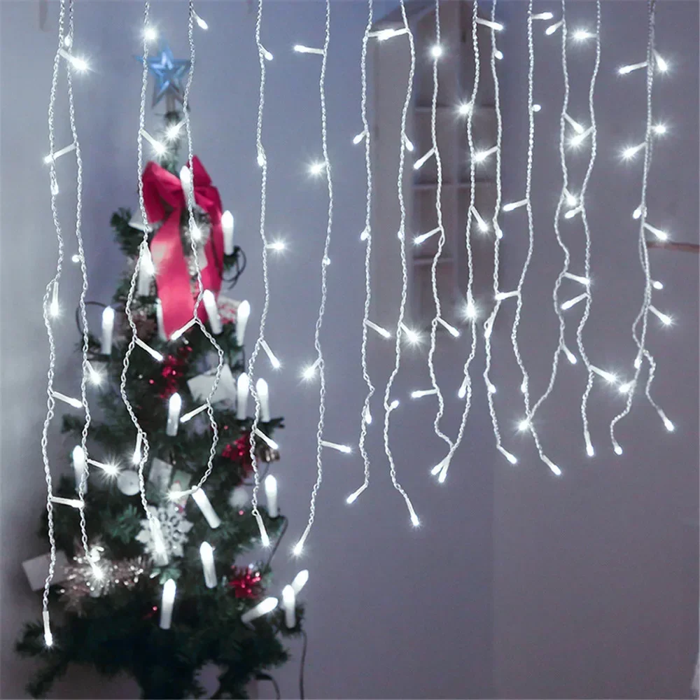 4X0.6M LED Icicle Christmas Festoon Lights Street Garland Fairy Curtain Light for Party Holiday Wedding Bedroom Decoration