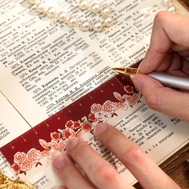 1pc Retro  Romantic Rose Student Stationery Art Drawing Ruler