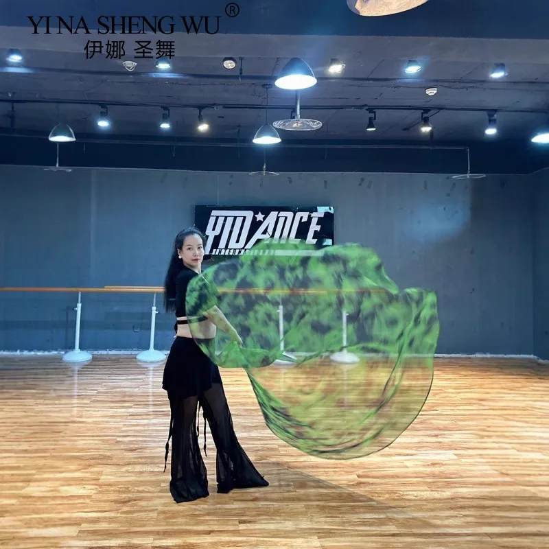 Chiffon Praise Flag 1pc/ 1 Pair 190X140cm Women Flowy Tie Dye Veil Stage Performance Show Props Black Green Floral Worship