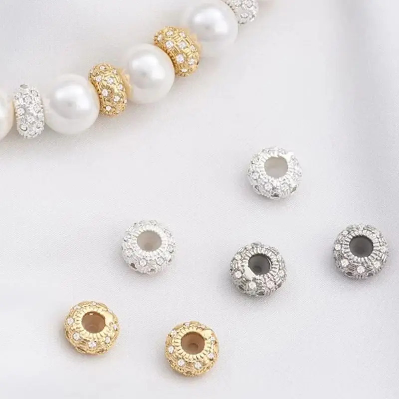 

1PCS 14K Gold Micro Inlaid Zircon Silicone Wheel Flat Beads, Positioning Beads, Adjustment Beads, DIY Chain Spacer, Accessories