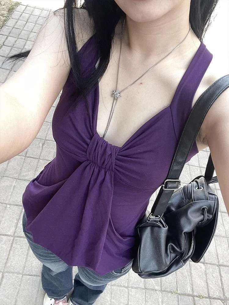 2026 Sexy Y2k Vintage Tank Top Women Harajuku Pleated American Retro Cropped Camisole Streetwear T-shirt Bodycon Y2k Crop Top