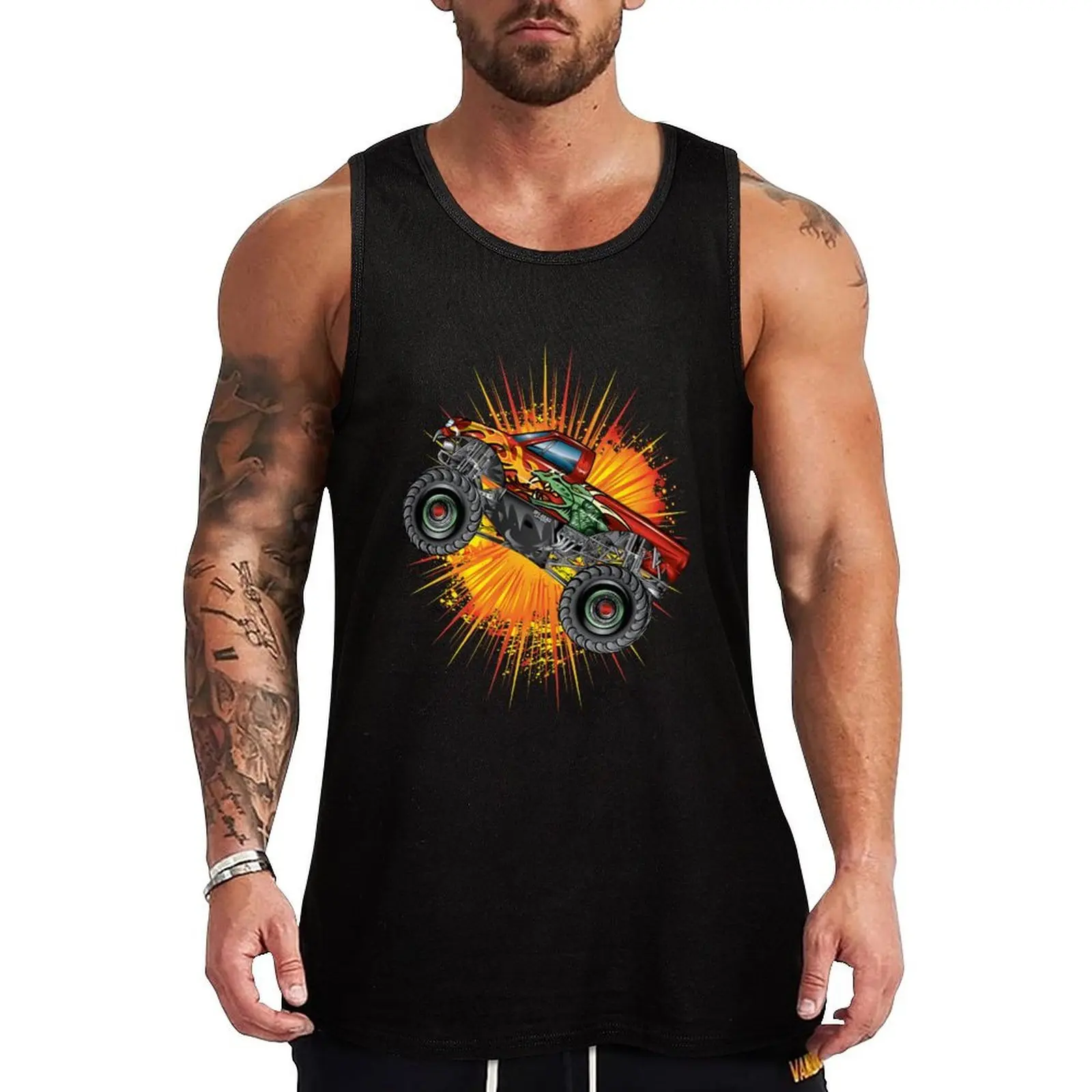 Monster Truck Dragon Explosion Stunt Tank Top Simple Solid Tank Top Sleeveless Casual Daily Shirt