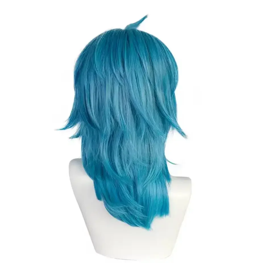 Sally Face Wig Synthetic Medium Length Straight Blue Sally Face Cosplay wigs for Halloween Carnival Comic Exhibition ﻿Wigs