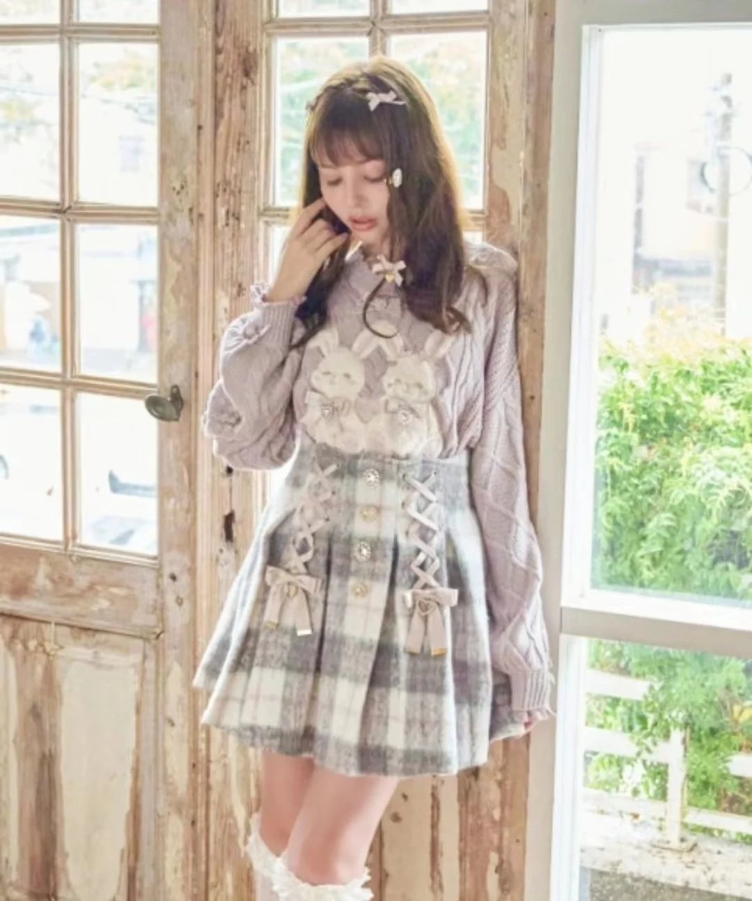 Japanese Style Liz 2023 Winter Mine Series Mass Production Ribbon Woolen Pleats Plaid Skirt Girls Sweet Short Skirts