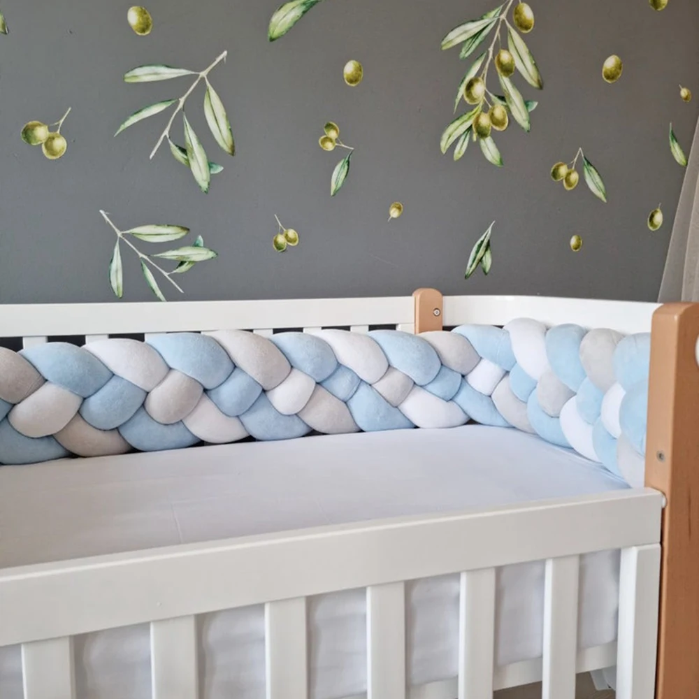 2M/3M Baby Crib Bumper Cot Protector Infant Bedding Set for Babies Boys Girls Braid Knot Pillow Cushion Room Decor