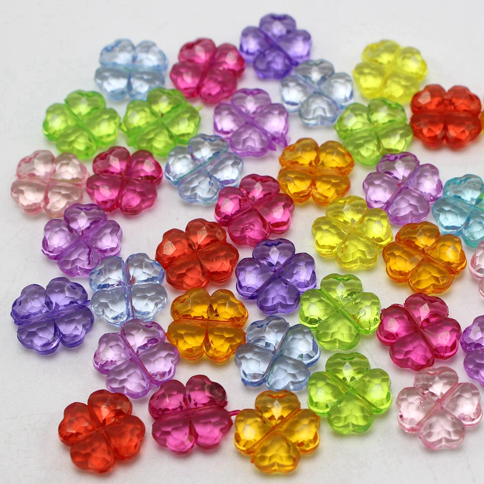 5000 Mixed Colour Transparent Acrylic Four Leaf Clover Charm Beads 11mm